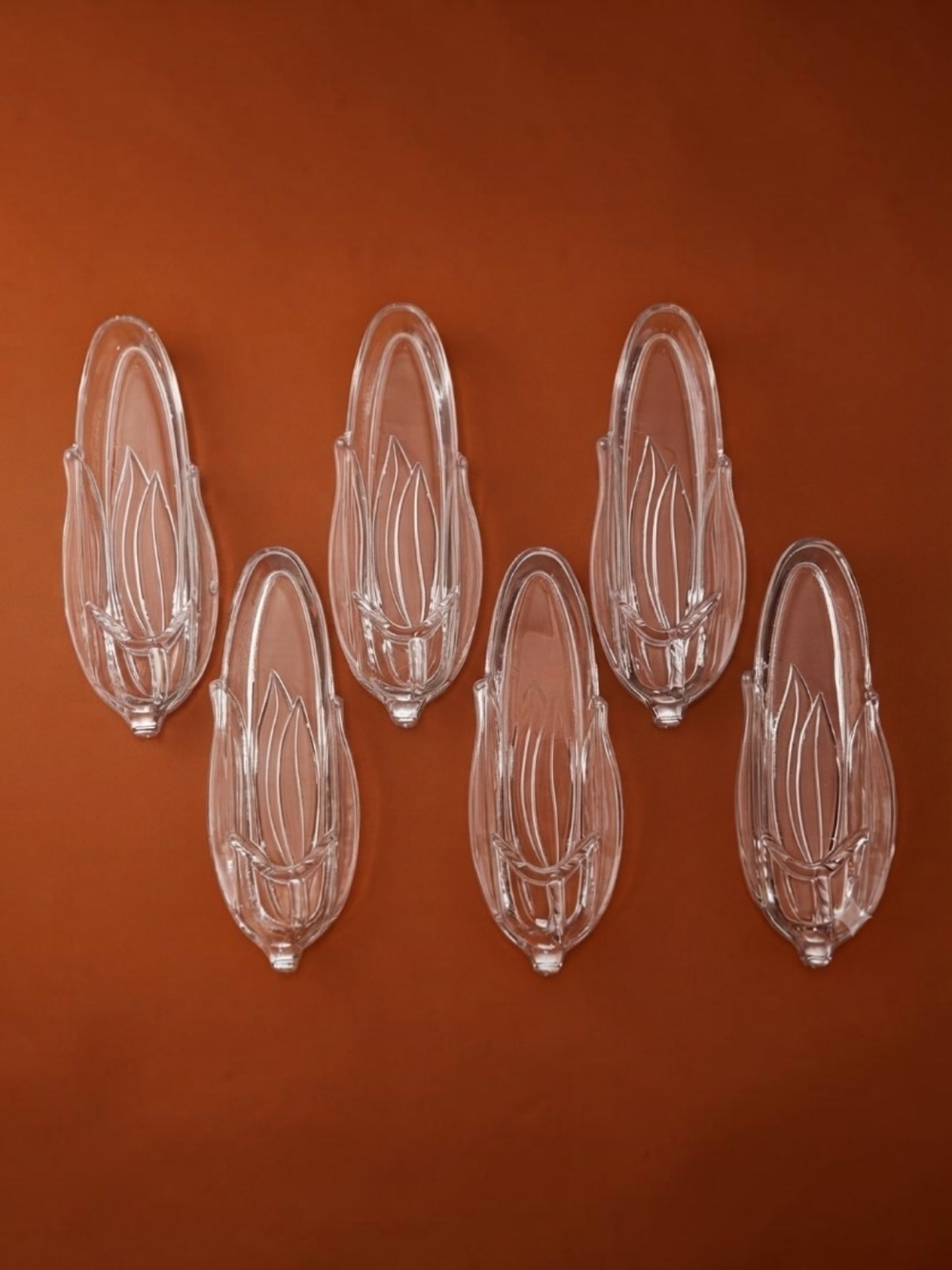 VTG Clear Pressed Glass Corn-on-the-Cob Serving Trays Set of 6 **